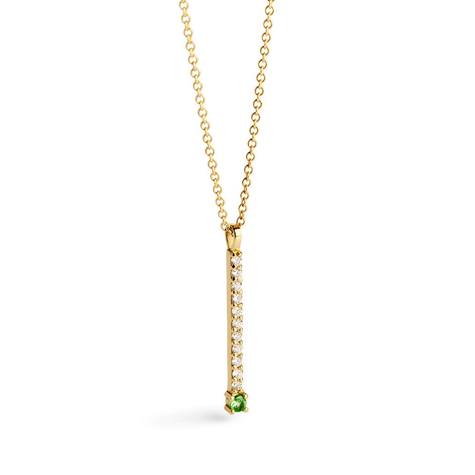 Diamond Bar Pendant with a green Sapphire